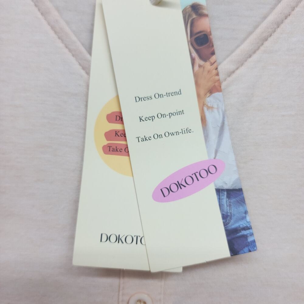 NWT Dokotoo Dress Women MED Light Pink Tiered Long Sleeve Buttons Cottagecore - Picture 8 of 12